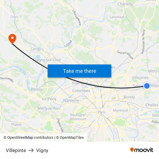 Villepinte to Vigny map
