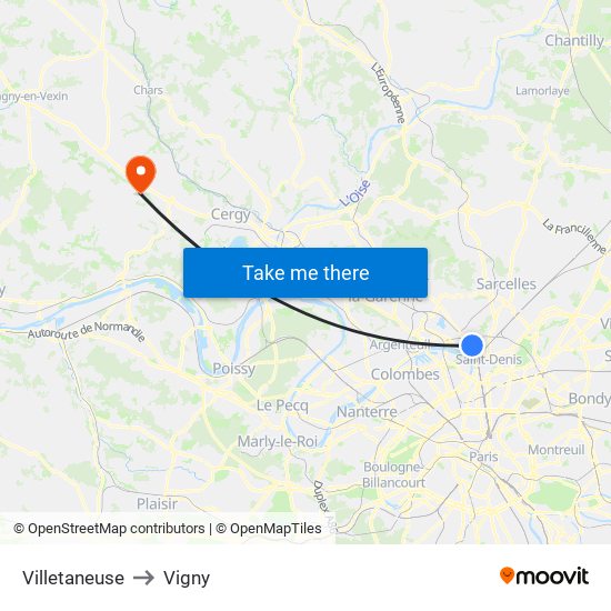 Villetaneuse to Vigny map