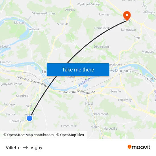 Villette to Vigny map