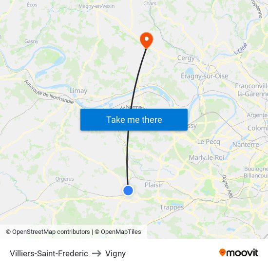 Villiers-Saint-Frederic to Vigny map