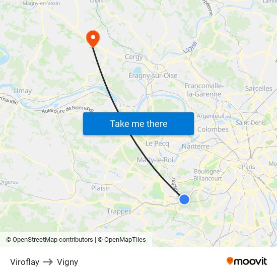 Viroflay to Vigny map