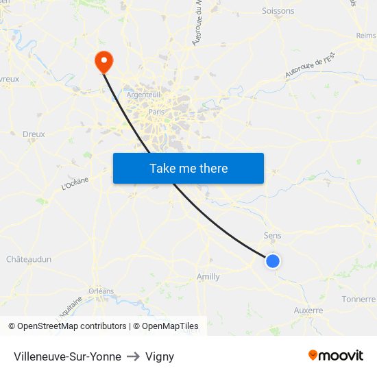 Villeneuve-Sur-Yonne to Vigny map