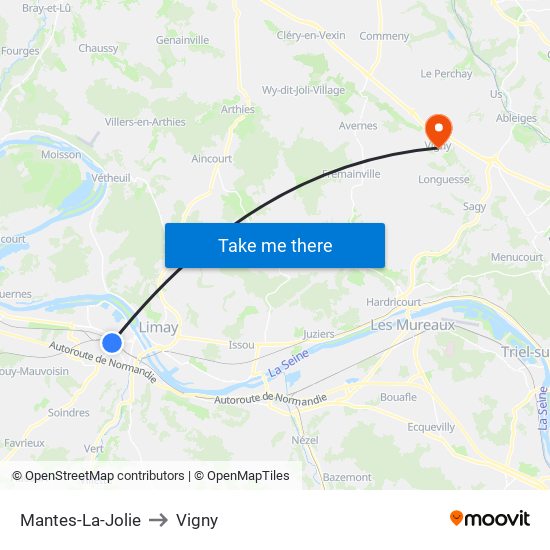 Mantes-La-Jolie to Vigny map