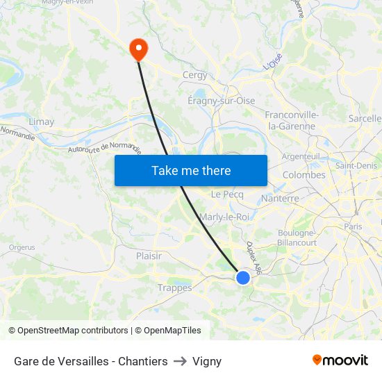 Gare de Versailles - Chantiers to Vigny map