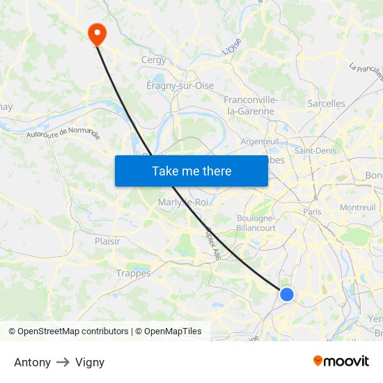 Antony to Vigny map