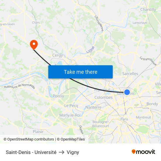 Saint-Denis - Université to Vigny map
