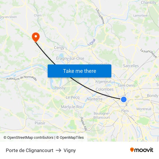 Porte de Clignancourt to Vigny map