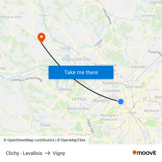 Clichy - Levallois to Vigny map