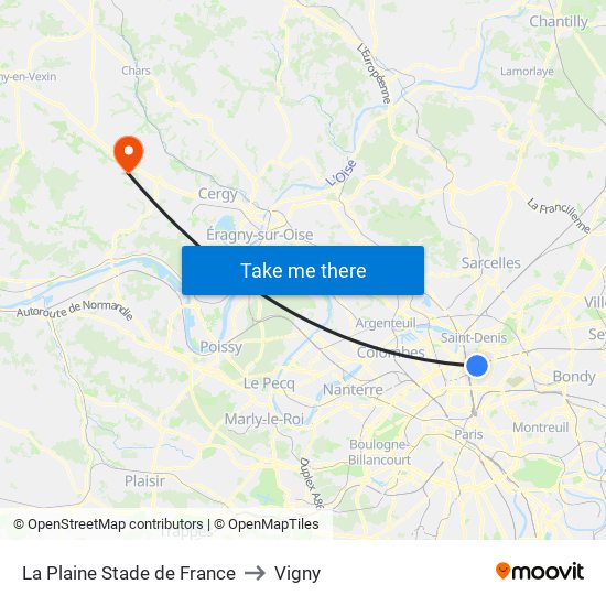 La Plaine Stade de France to Vigny map