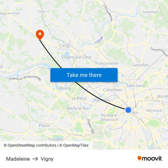 Madeleine to Vigny map