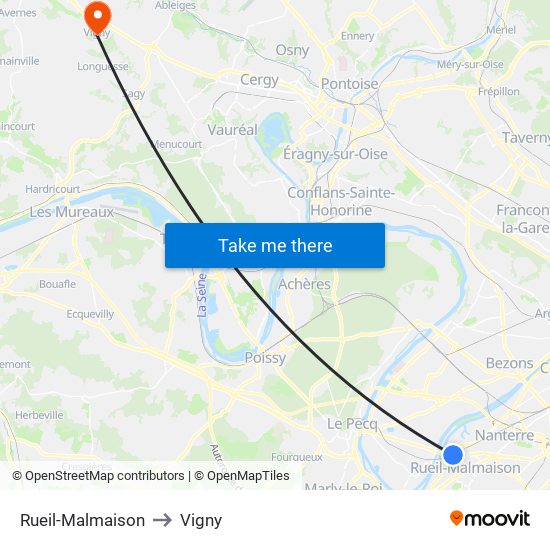 Rueil-Malmaison to Vigny map