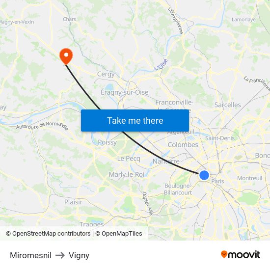 Miromesnil to Vigny map