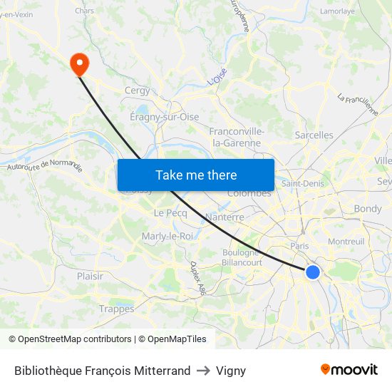 Bibliothèque François Mitterrand to Vigny map