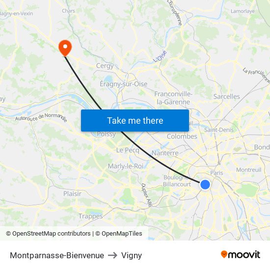 Montparnasse-Bienvenue to Vigny map