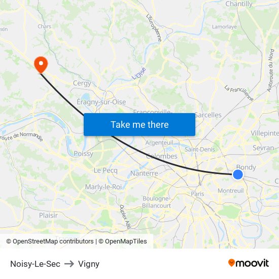 Noisy-Le-Sec to Vigny map