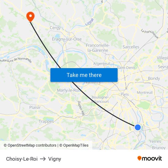 Choisy-Le-Roi to Vigny map