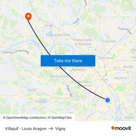 Villejuif - Louis Aragon to Vigny map