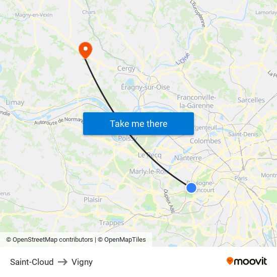 Saint-Cloud to Vigny map