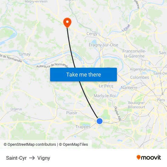 Saint-Cyr to Vigny map
