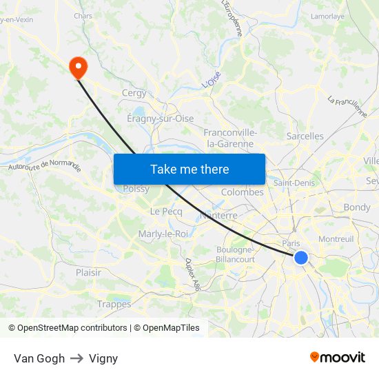 Van Gogh to Vigny map