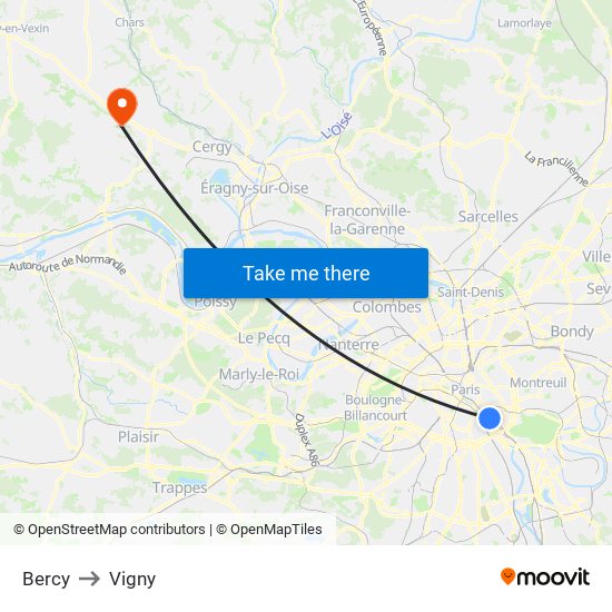 Bercy to Vigny map