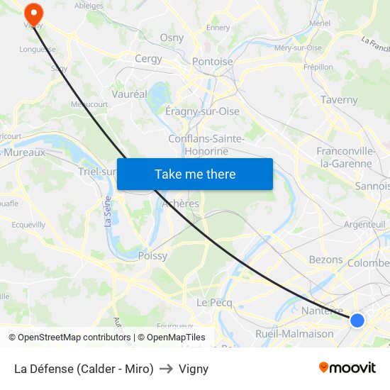La Défense (Calder - Miro) to Vigny map