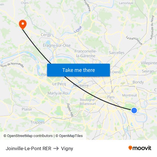 Joinville-Le-Pont RER to Vigny map