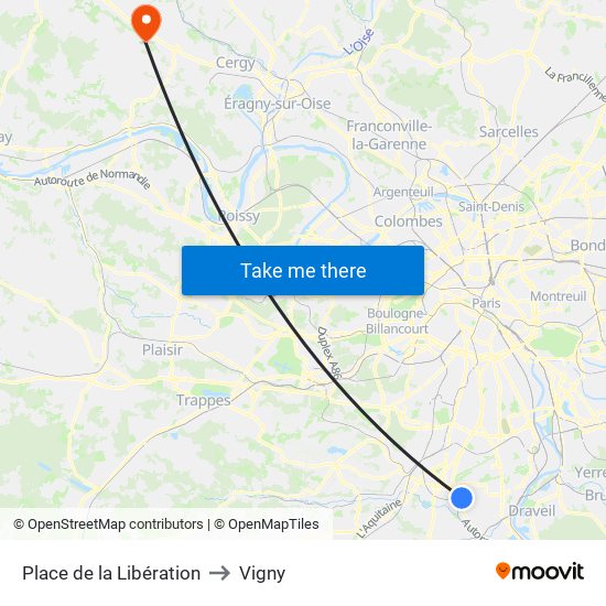 Place de la Libération to Vigny map