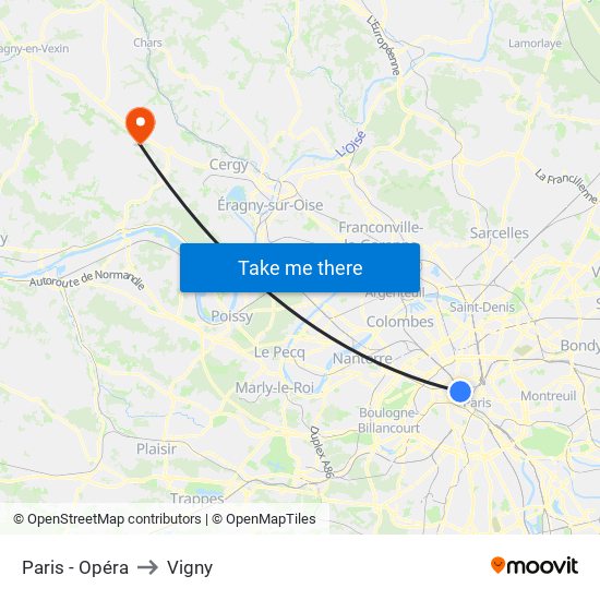 Paris - Opéra to Vigny map