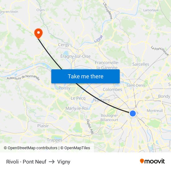 Rivoli - Pont Neuf to Vigny map