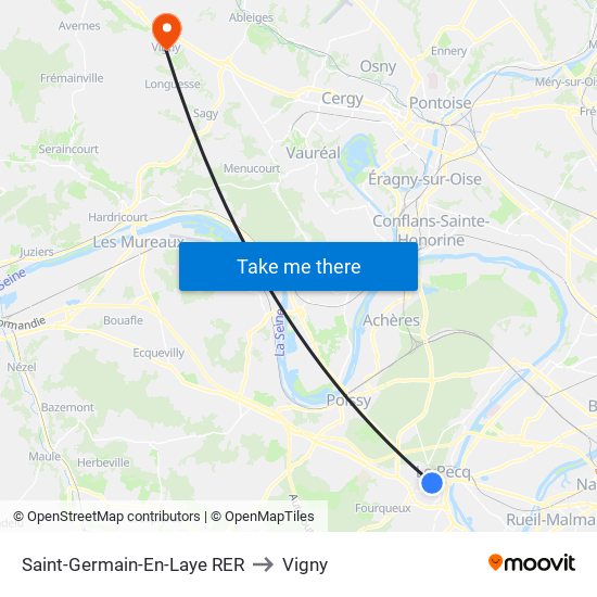Saint-Germain-En-Laye RER to Vigny map