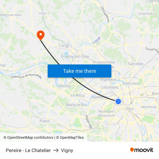 Pereire - Le Chatelier to Vigny map
