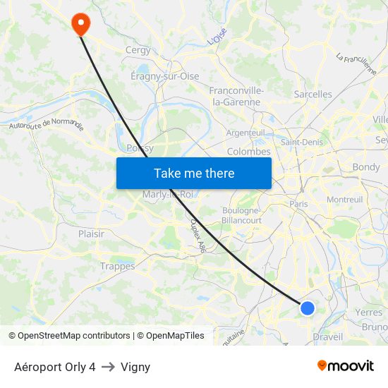 Aéroport Orly 4 to Vigny map