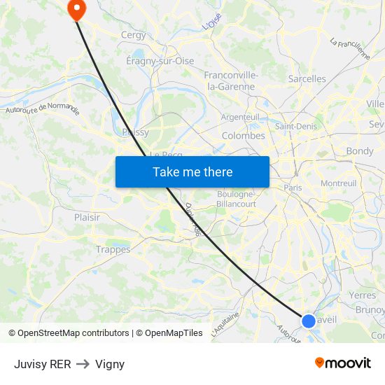 Juvisy RER to Vigny map