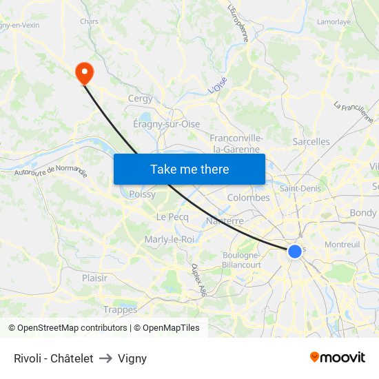 Rivoli - Châtelet to Vigny map