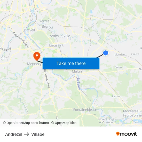 Andrezel to Villabe map