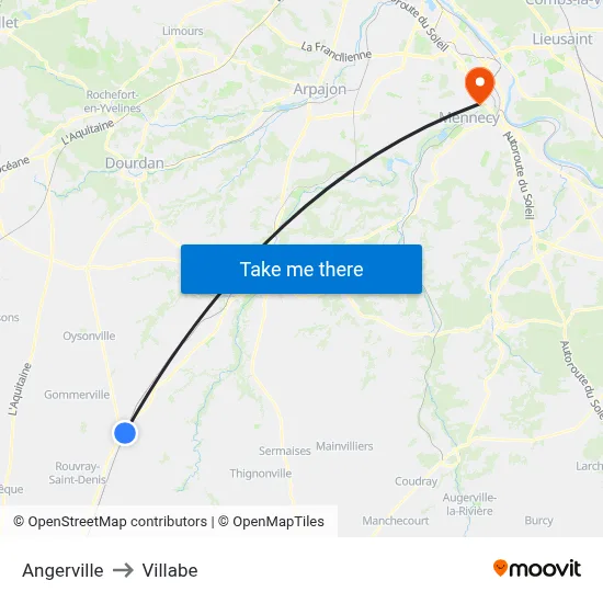Angerville to Villabe map