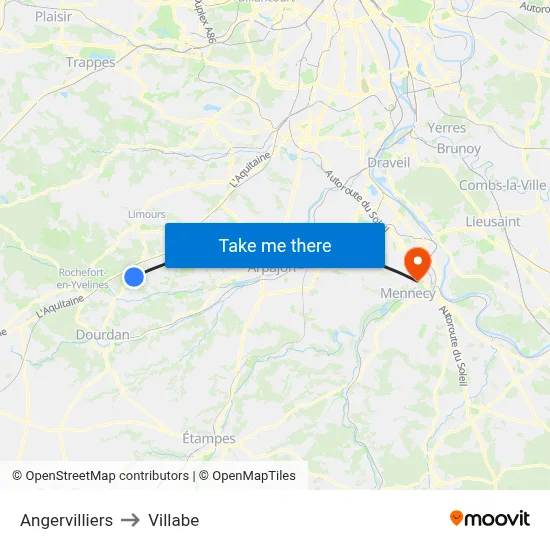 Angervilliers to Villabe map