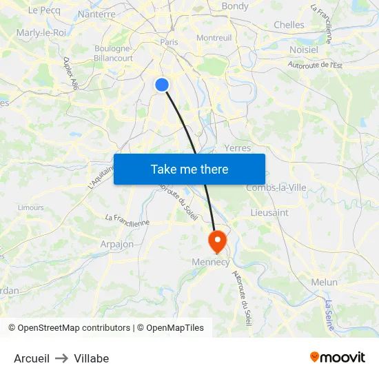 Arcueil to Villabe map