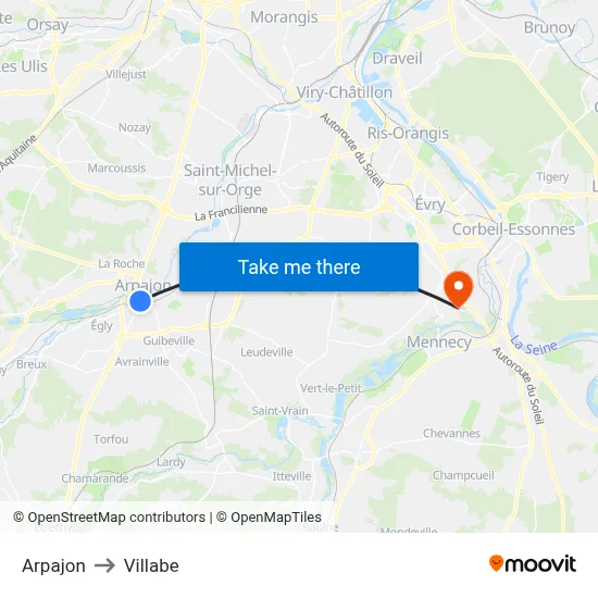 Arpajon to Villabe map