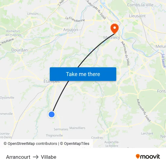 Arrancourt to Villabe map