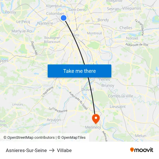 Asnieres-Sur-Seine to Villabe map