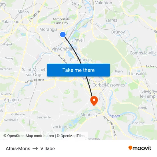 Athis-Mons to Villabe map