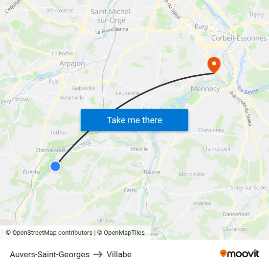 Auvers-Saint-Georges to Villabe map