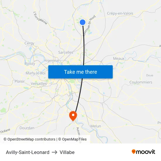 Avilly-Saint-Leonard to Villabe map