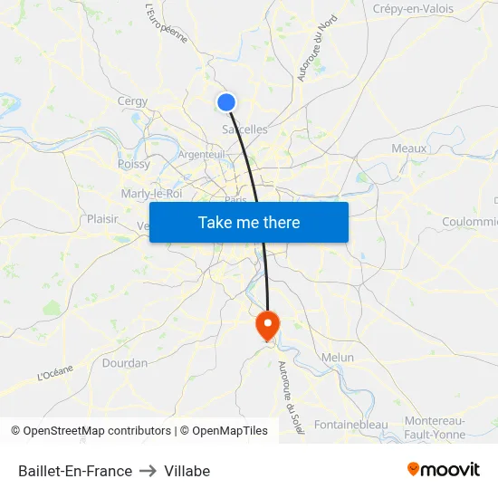Baillet-En-France to Villabe map
