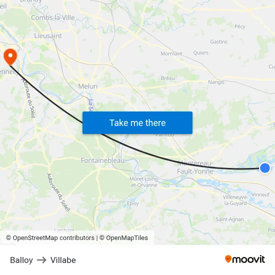 Balloy to Villabe map