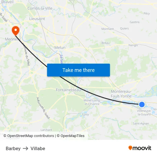 Barbey to Villabe map