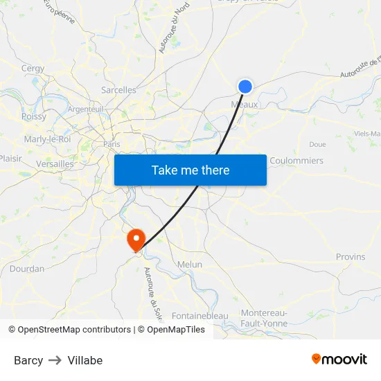 Barcy to Villabe map