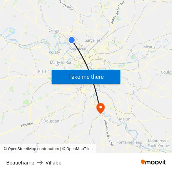 Beauchamp to Villabe map
